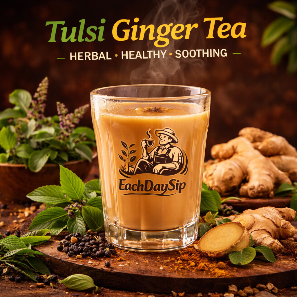 EachDaySip™ Tulsi Ginger Tea – Herbal & Soothing Wellness Tea Blend