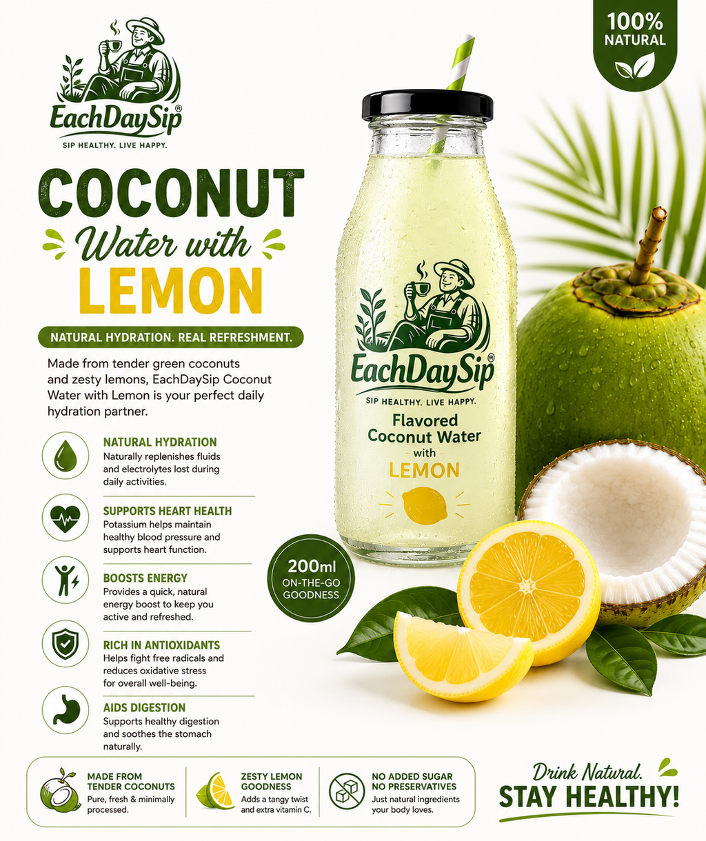 Lemon Coconut Water | Refreshing Electrolyte Drink | 200ml | EachDaySip