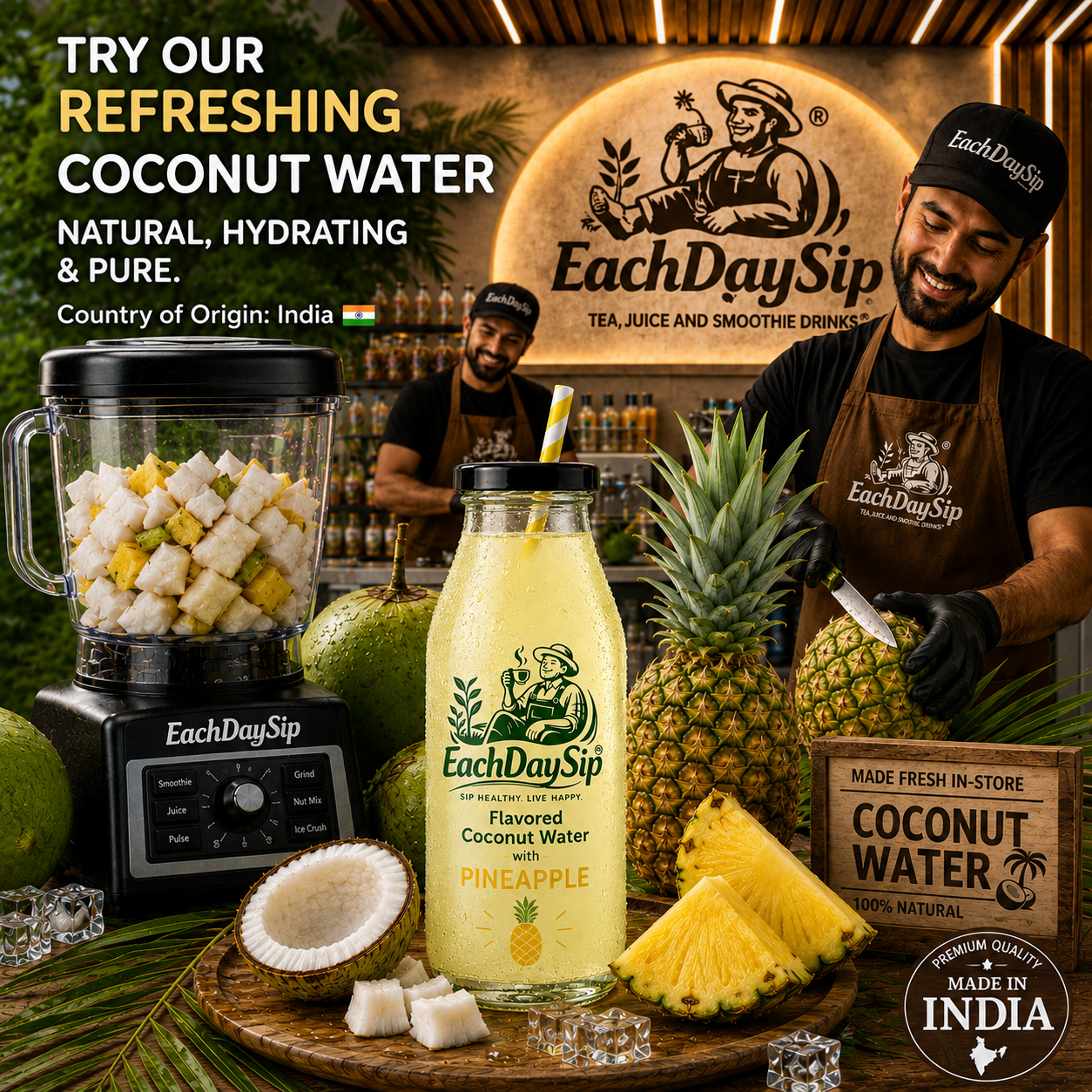 Coconut Water with Pineapple | Tropical Hydration Drink | 200ml | EachDaySip