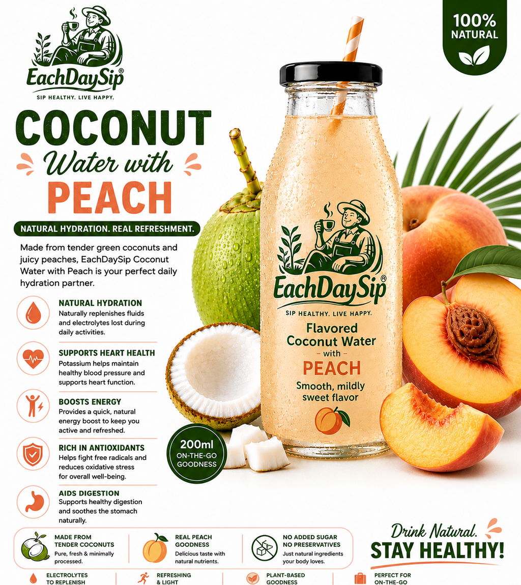 Coconut Water with Peach | Smooth & Refreshing Hydration Drink | 200ml | EachDaySip